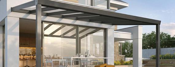Aanbieding Veranda Expert Edition 600x350cm Ral 9007 Grijs voorzien van zijwand aan één zijde