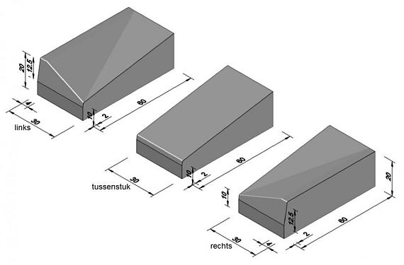 Inriteindstuk MB tbv 13-15 Links 30x60x20-10 cm VB