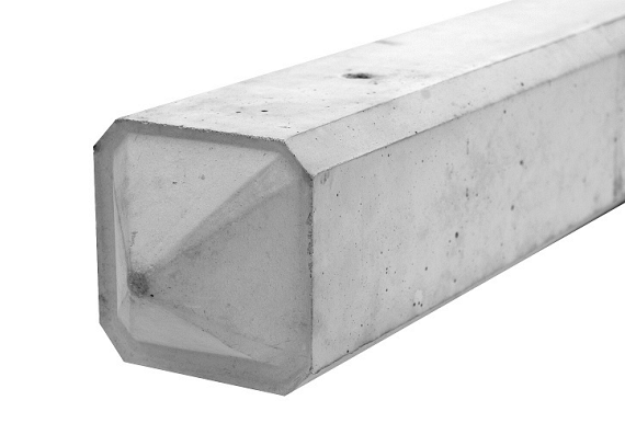 Betonpaal glad diamantkop 3-sponning 10x10x310cm Grijs-Wit (2 onderplaten 26 cm)