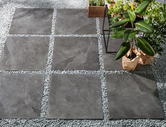 Keramische tegel 60x60x1 cm Tracks Mustang Dark