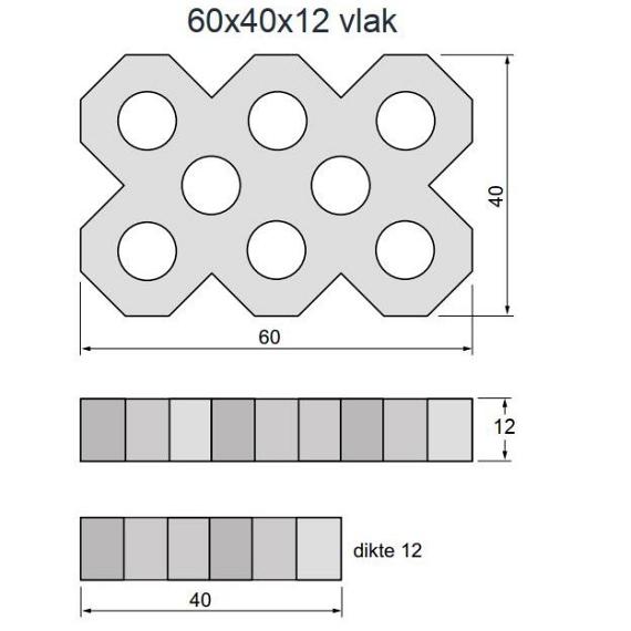 Grastegel 40x60x12cm MBI Vlak