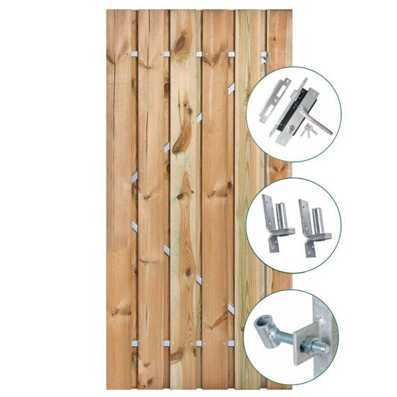 Tuindeur Privacy Grenen groen geïmpregneerd 100x195 cm incl rvs deurbeslag en een cilinderslot